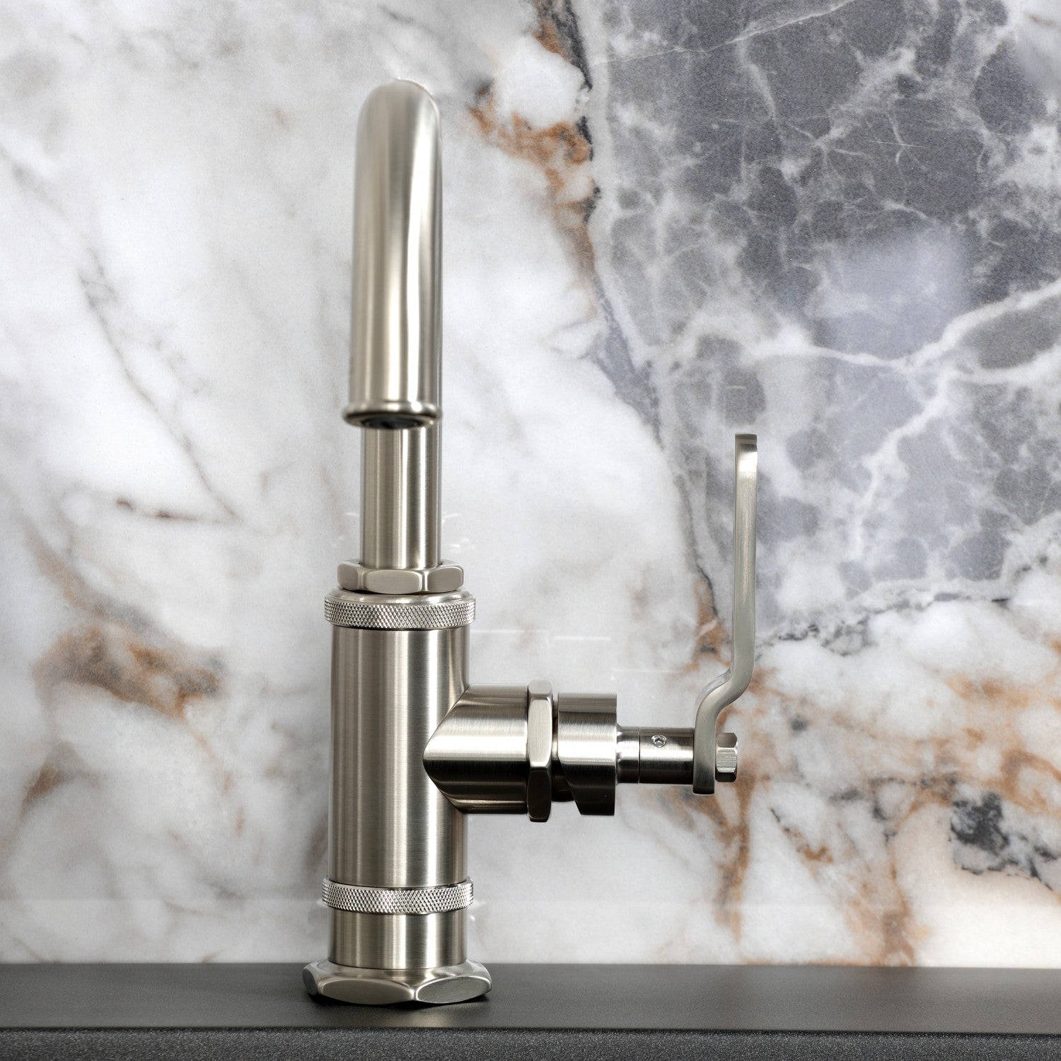 Kingston Sona KSD2218KL - Whitaker One-Handle 1-Hole Bathroom Faucet with Deck Plate and Push Pop-Up Drain, Brushed Nickel — thumbnail 3